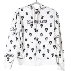 Misfits Y2K Cinder Block White Full Zip Hoodie Skulls All Over XS Unisex Pocket